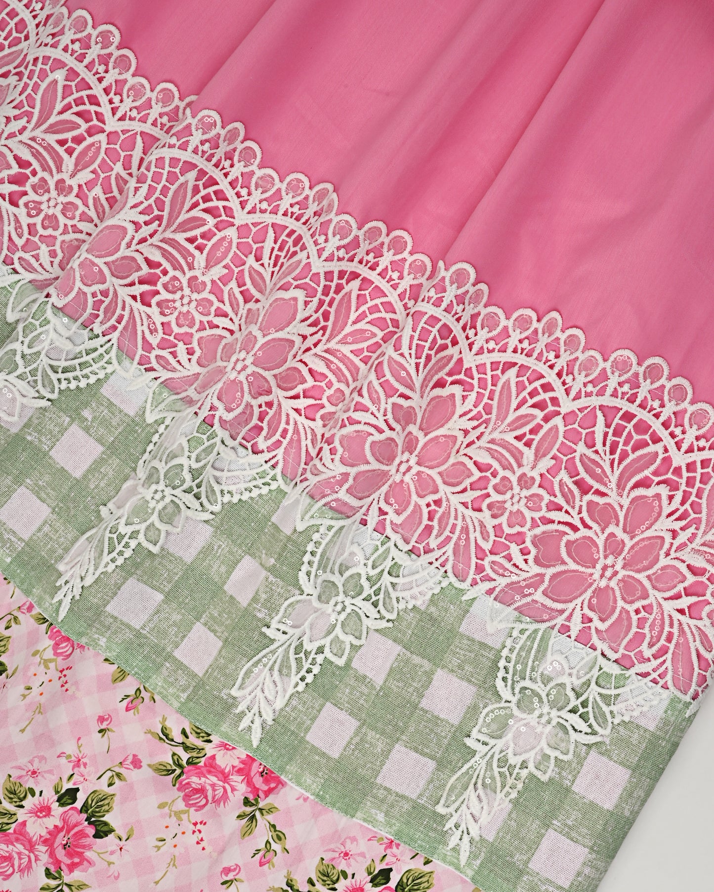 Candy Pink Rida With Smart Floral Green Cheks Panel & Smart Lacing
