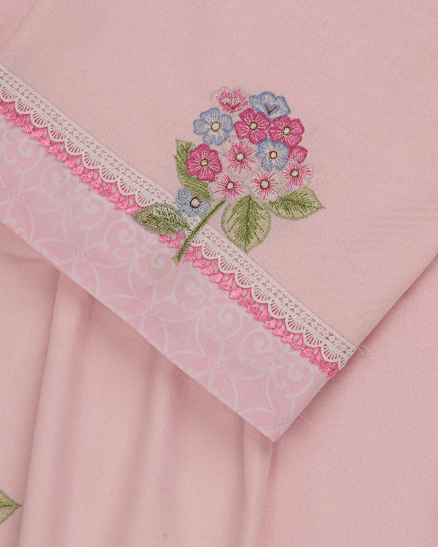 Baby Pink Rida With Floral Panel Hakoba Belt & Floral Embroidery Work