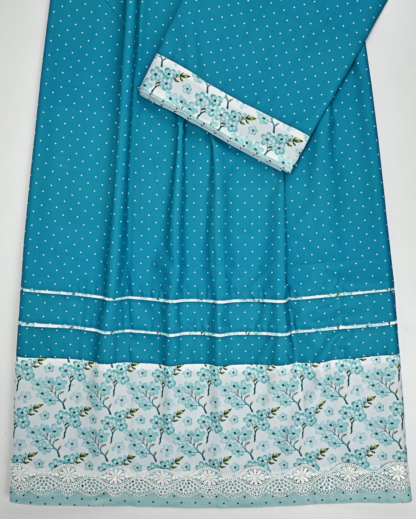 Rama Green Dots Rida With Smart Floral Panel Lace & Pipin