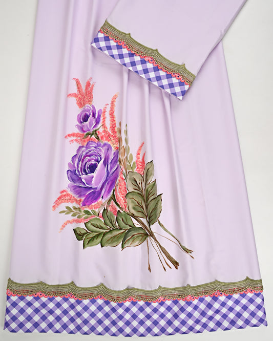 Lilac Rida With Smart Checks Panel & Multi Floral Painting Work