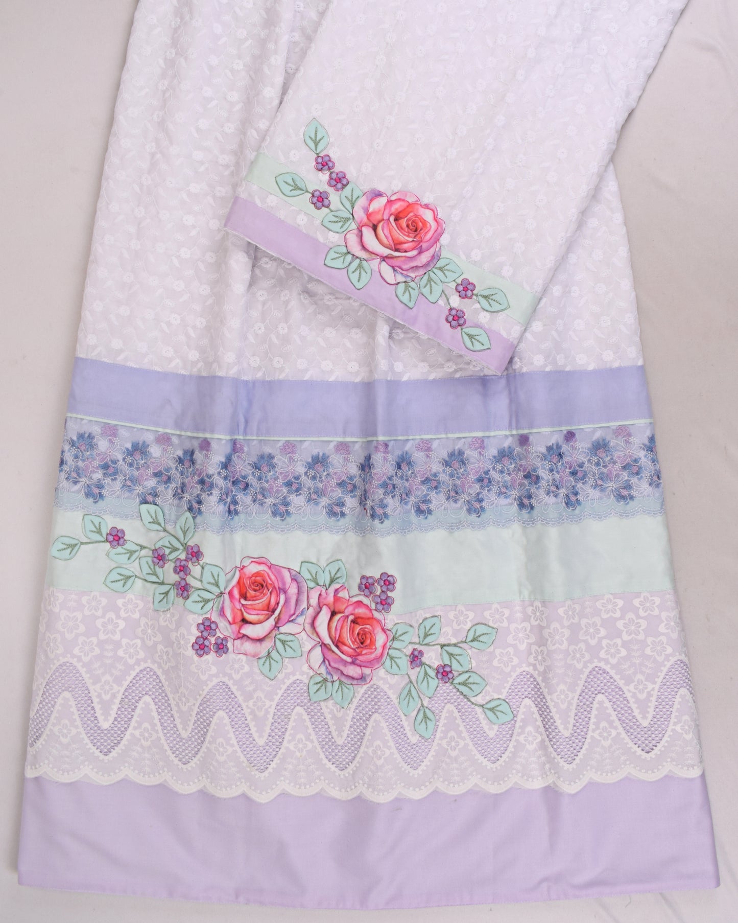 White Heavy Material With Floral Work & Smart Lace