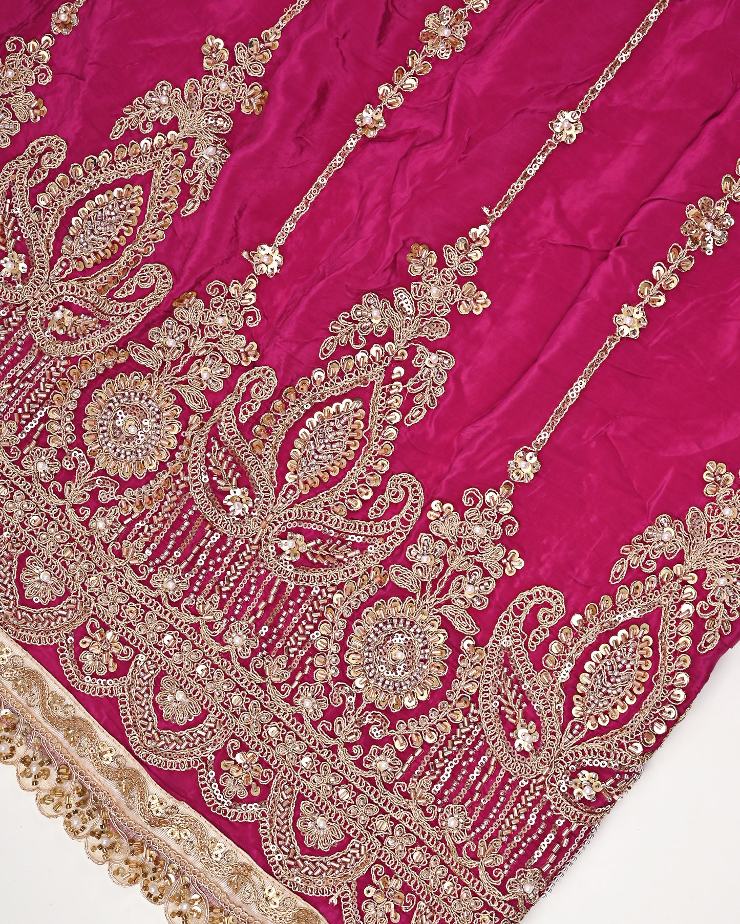Hot Pink RCJ With Smart Standing Floral Golden Heavy Look Work/Dupatta With All Over