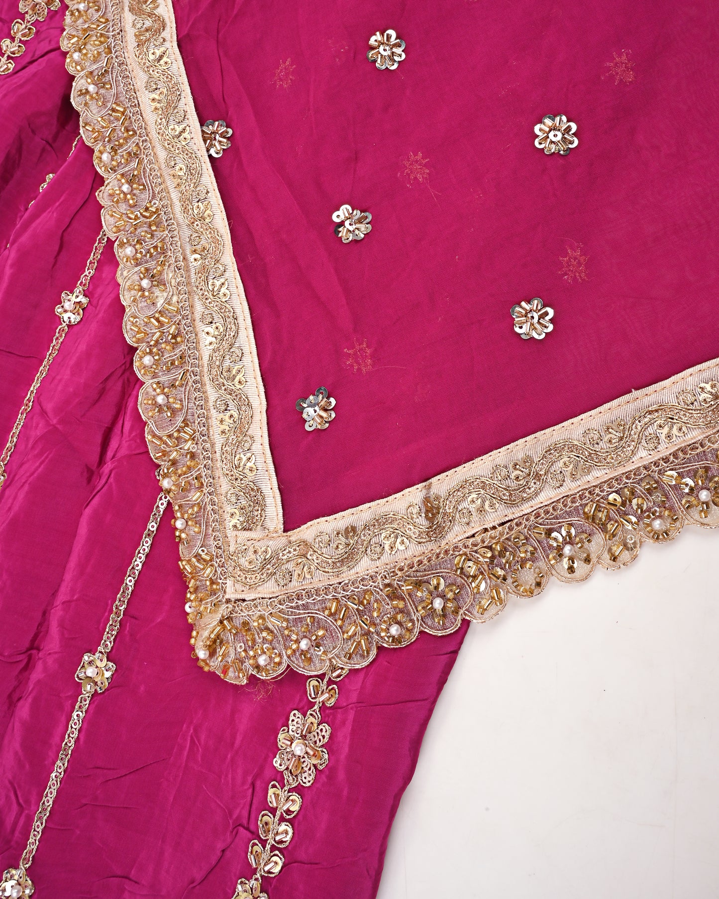 Hot Pink RCJ With Smart Standing Floral Golden Heavy Look Work/Dupatta With All Over