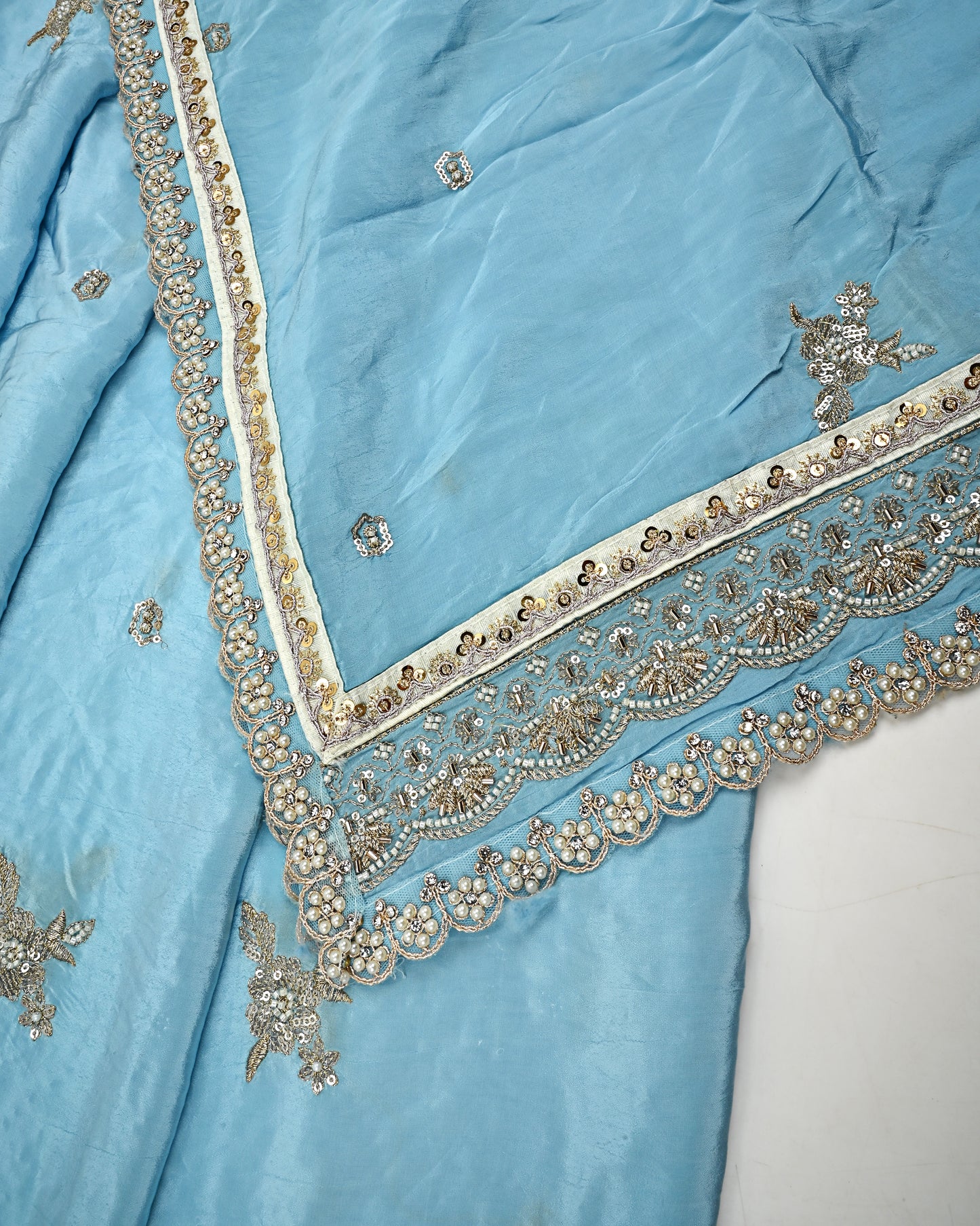 Sky Blue RCJ With All Over Booties & Heavy Look Floral Golden Work