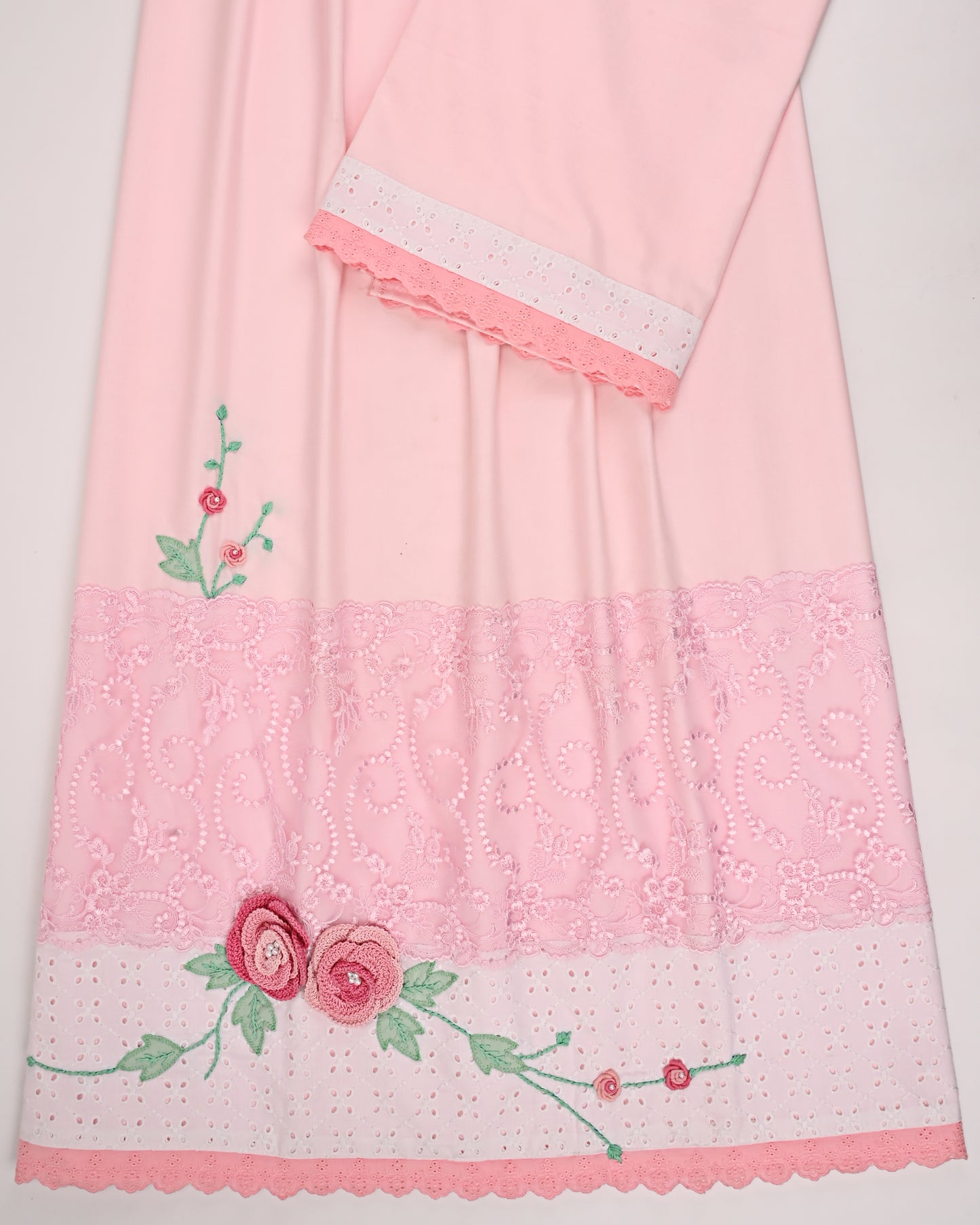 Baby Pink Rida With Smart Lace Smart Hakoba Belt & Floral Work