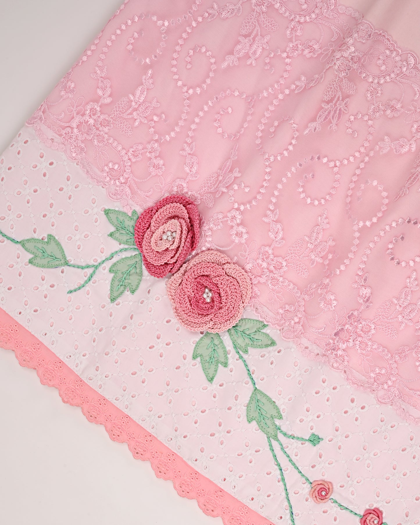 Baby Pink Rida With Smart Lace Smart Hakoba Belt & Floral Work