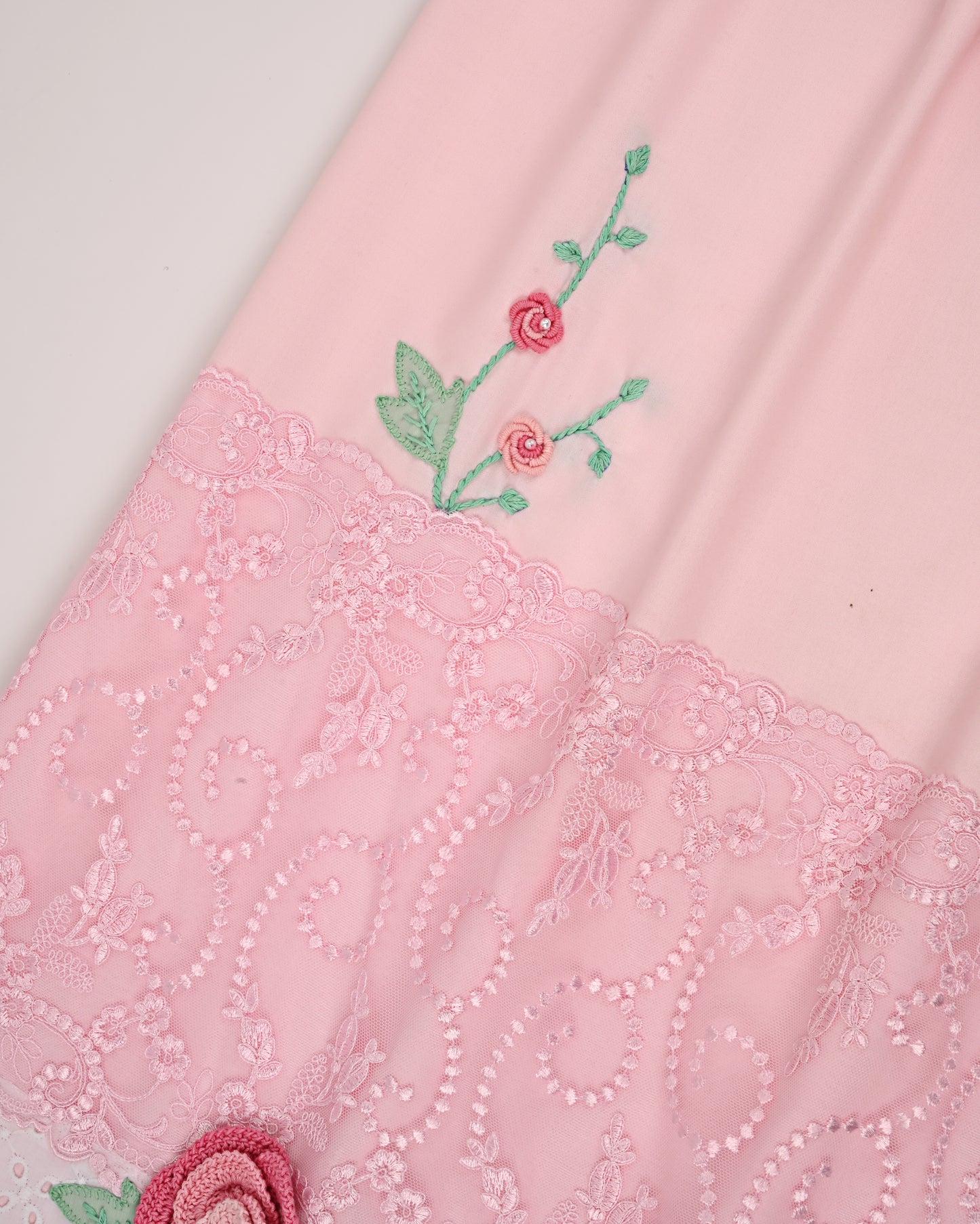 Baby Pink Rida With Smart Lace Smart Hakoba Belt & Floral Work