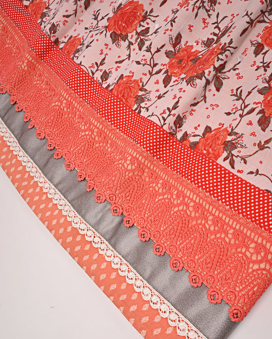 Peach Rida With Smart Floral Panel Laces & Painting Work