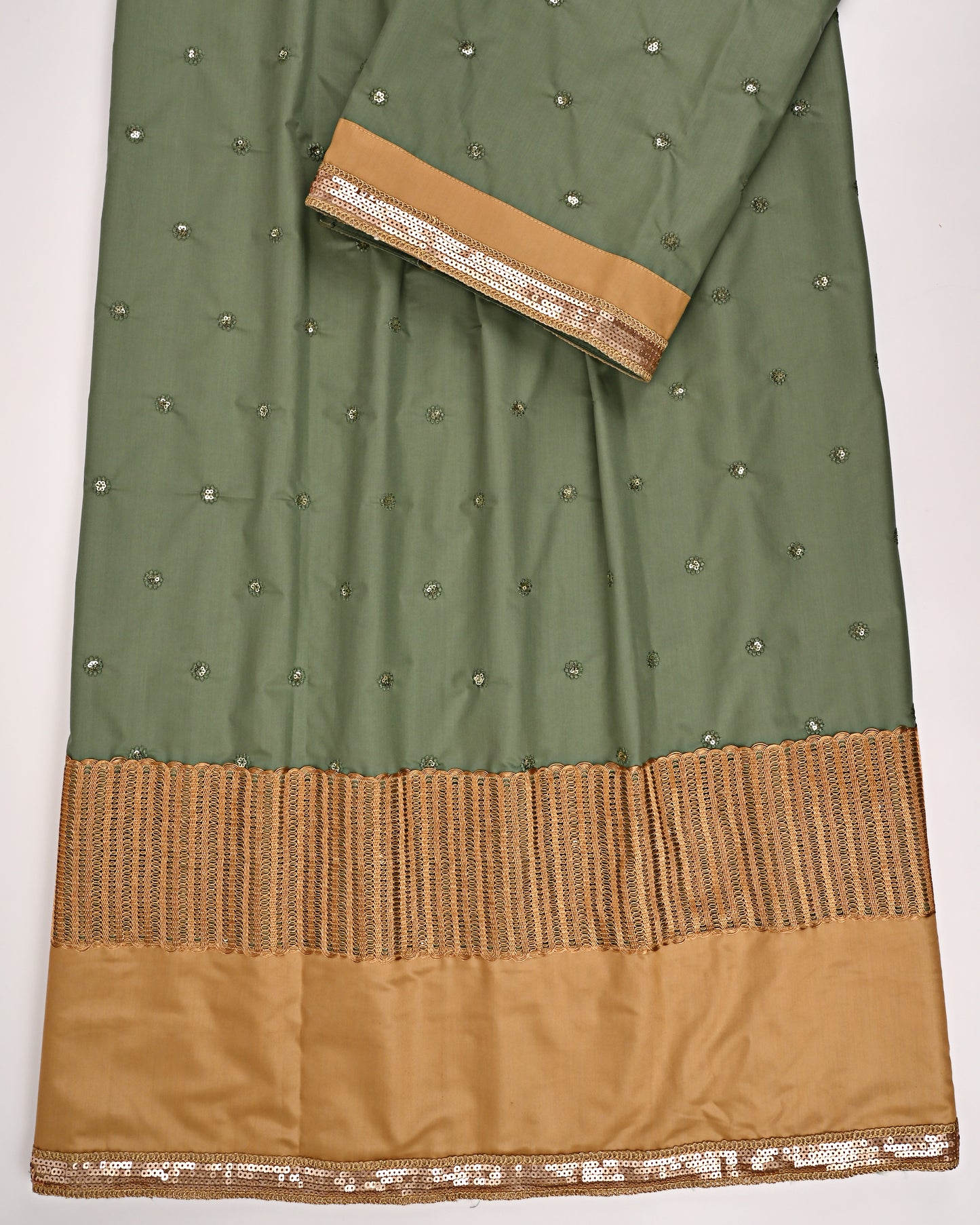 Dark Green Rida With All Over Booties & Golden Panel Lace