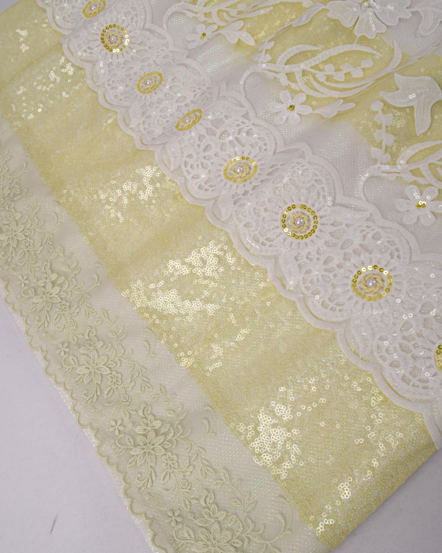 White Rida With Lemon Yellow Sequence Panel & Bullion Work
