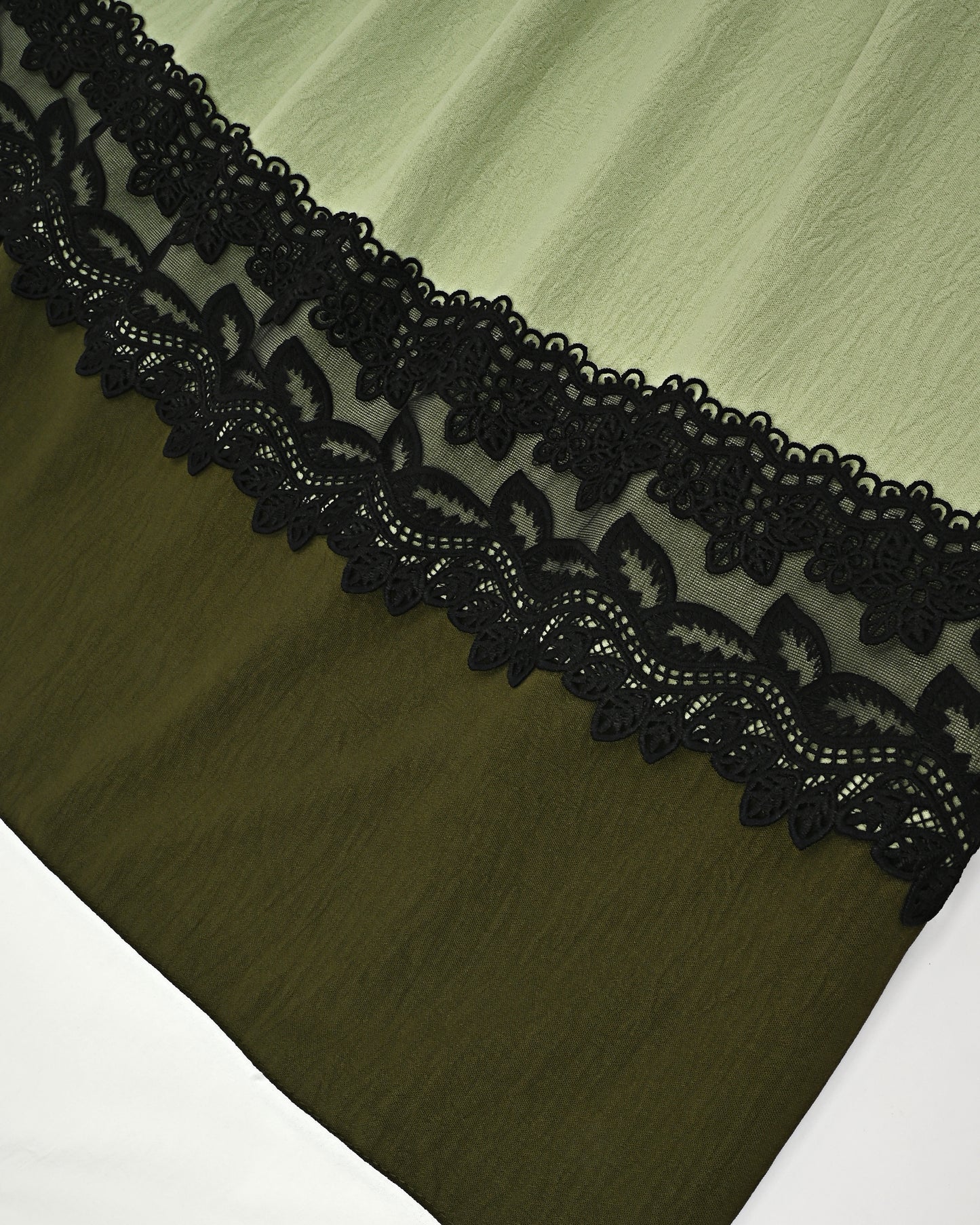 Sage Green Abaya Rida With Smart White Panel & Black Lace