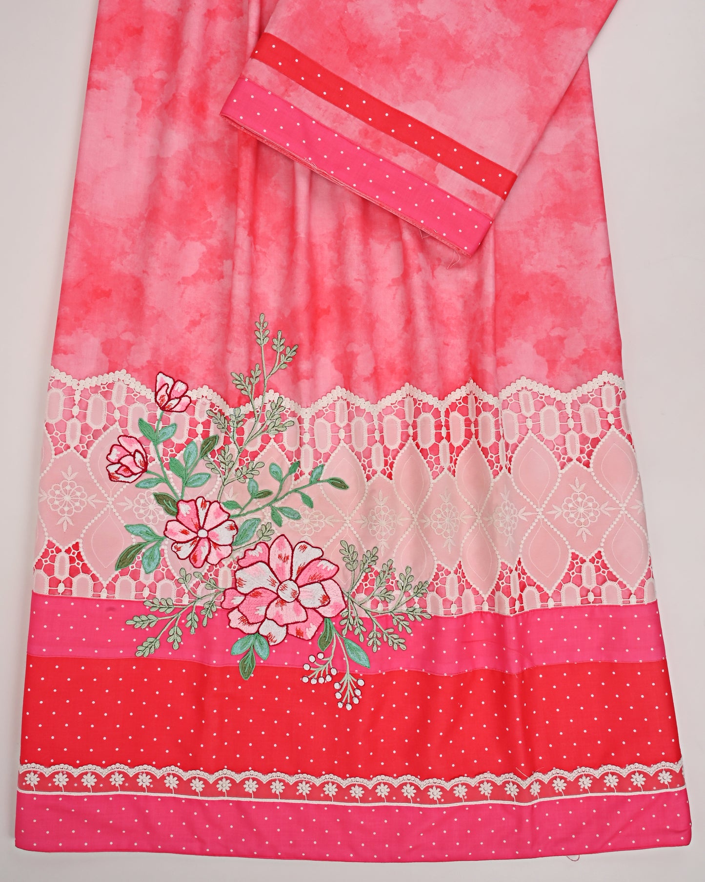 Tomato Red Marble Rida With Smart Lacing Panel & Floral Work On It
