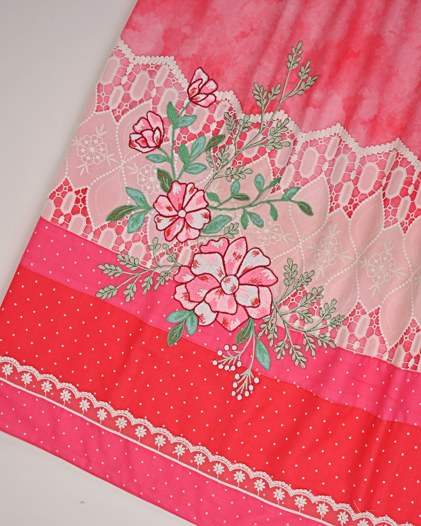 Tomato Red Marble Rida With Smart Lacing Panel & Floral Work On It