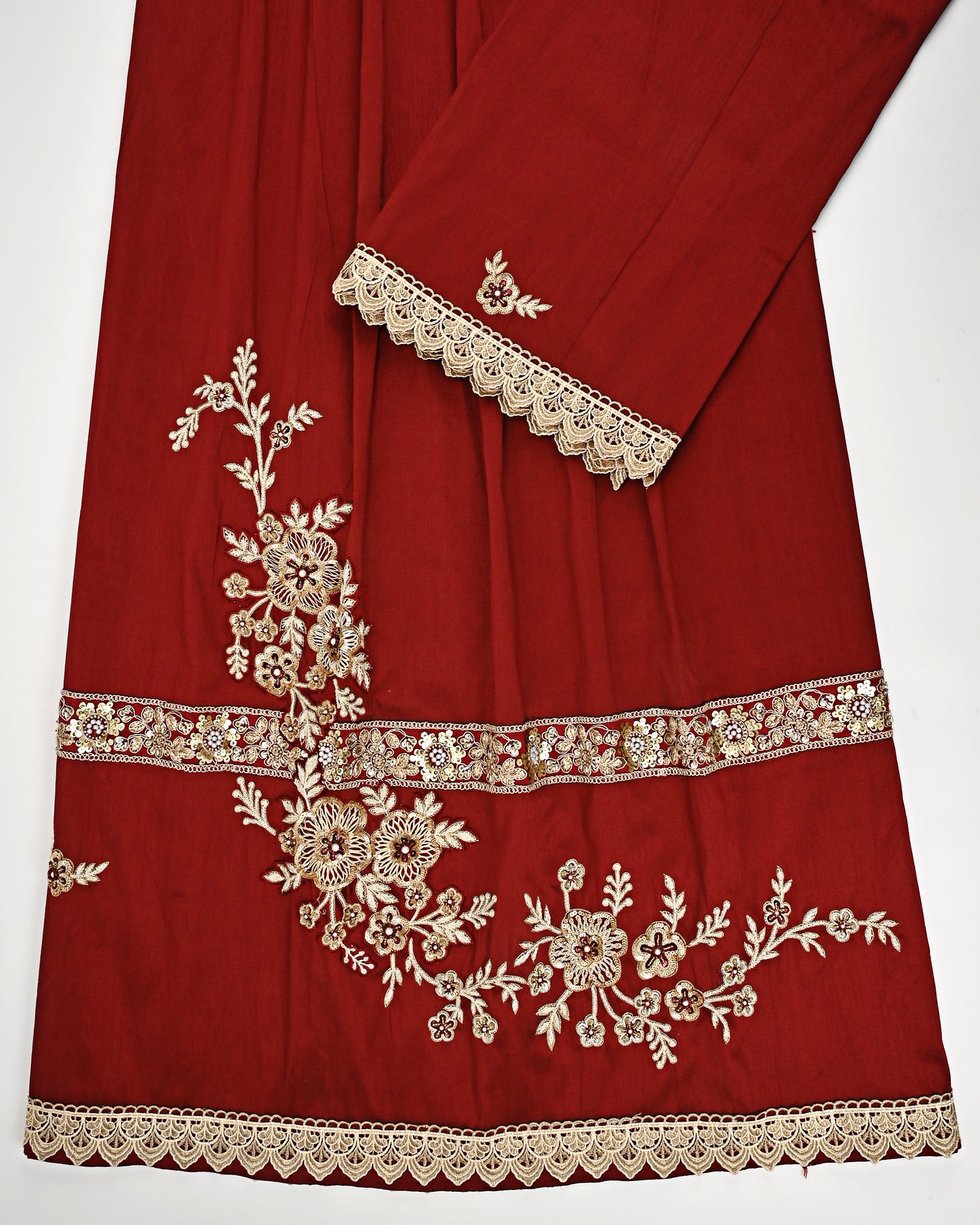 Blood Red Rida With Heavy Golden Lace & Golden Work