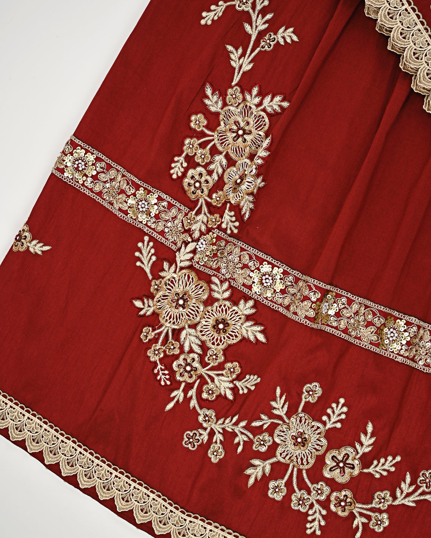 Blood Red Rida With Heavy Golden Lace & Golden Work