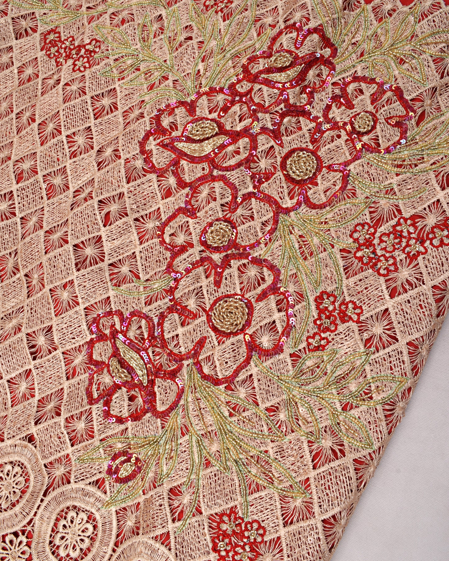 Red Rida With Beautiful Golden Lace & Aari Work