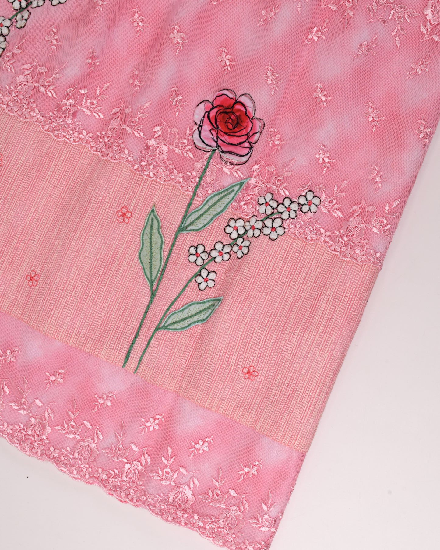 Baby Pink Marble Rida With Elegant Lace & Rose Work On it