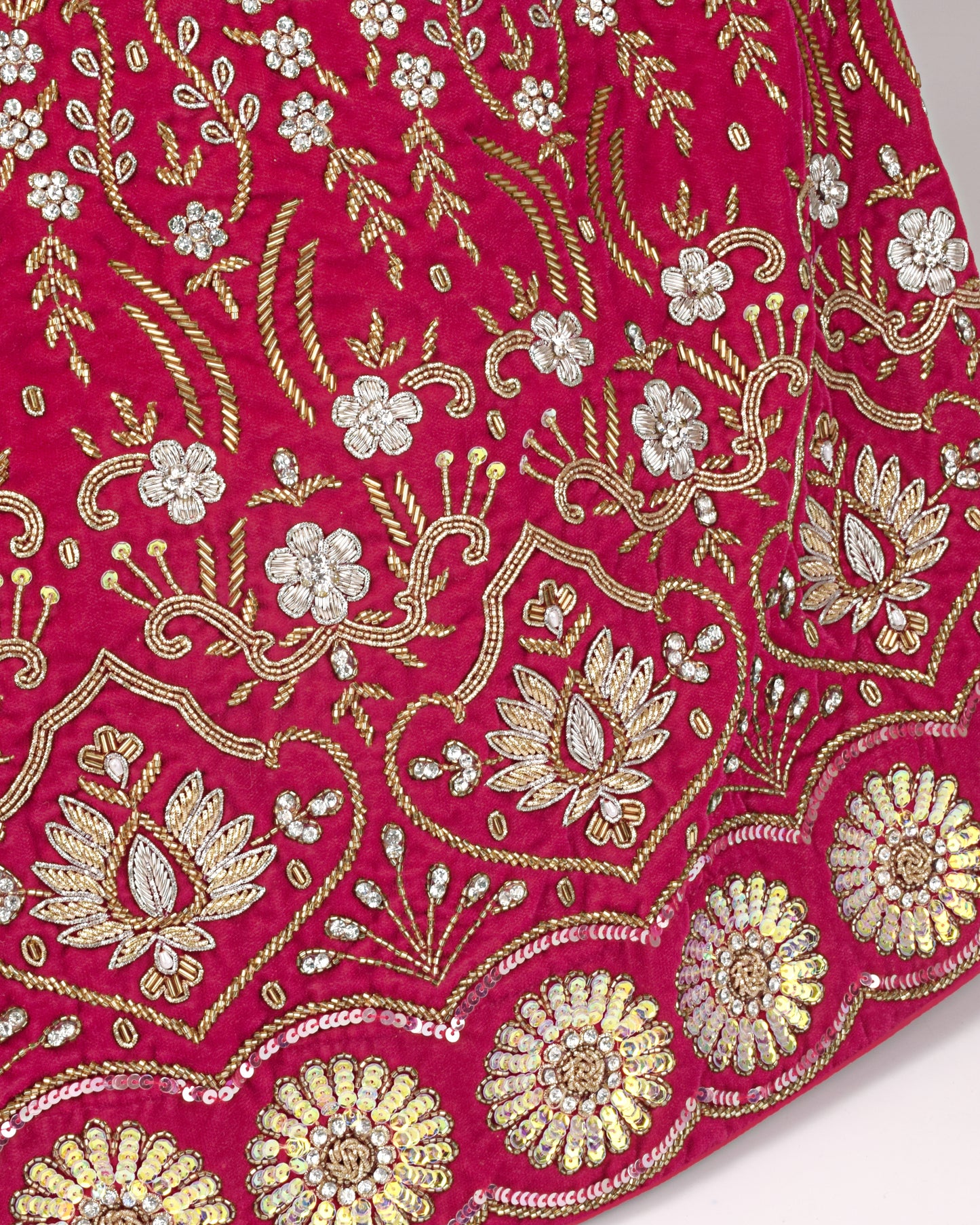 Rani Pink Velvet Bridal Jodi With Full Zardosi Work & Sequence Dupatta