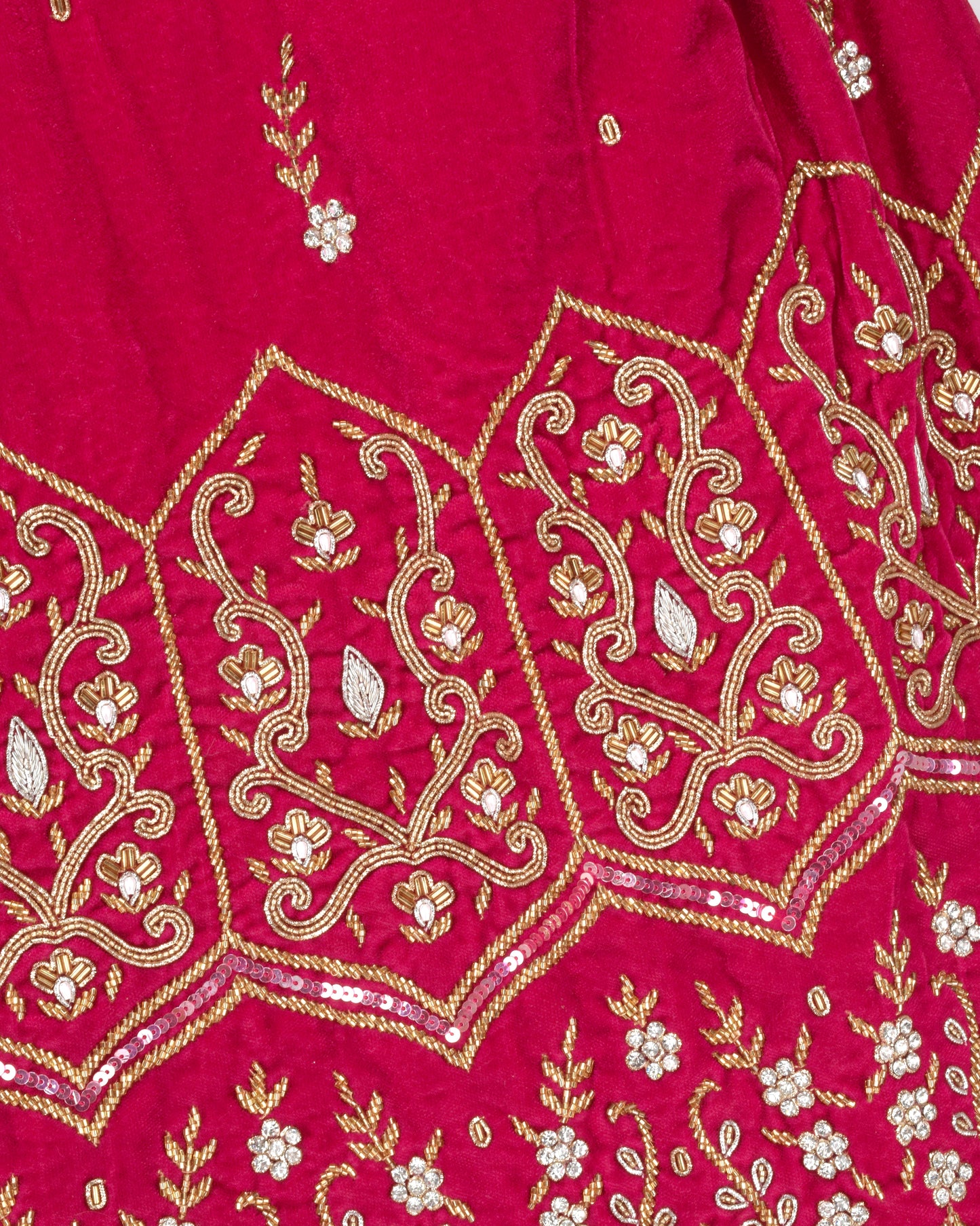 Rani Pink Velvet Bridal Jodi With Full Zardosi Work & Sequence Dupatta