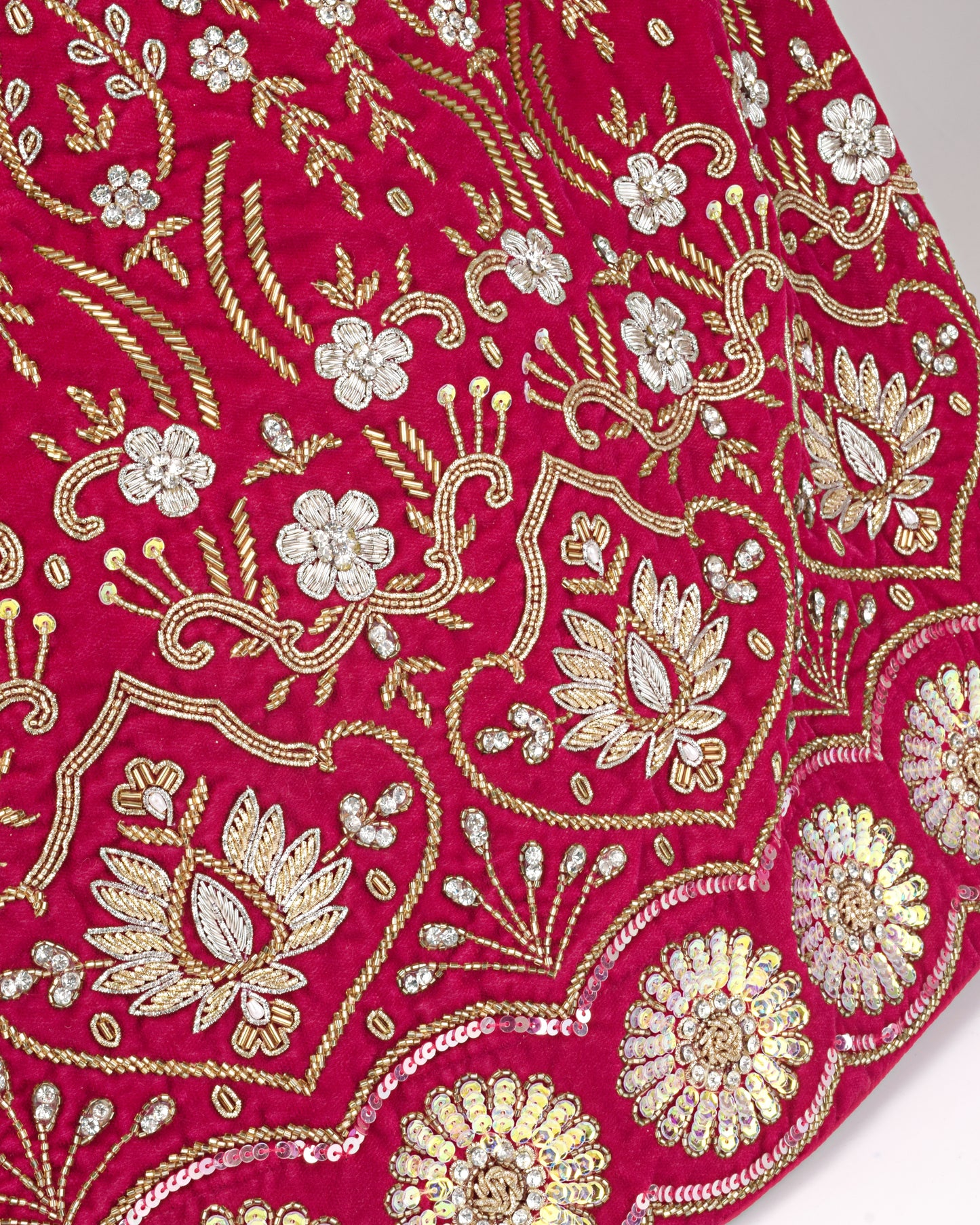 Rani Pink Velvet Bridal Jodi With Full Zardosi Work & Sequence Dupatta