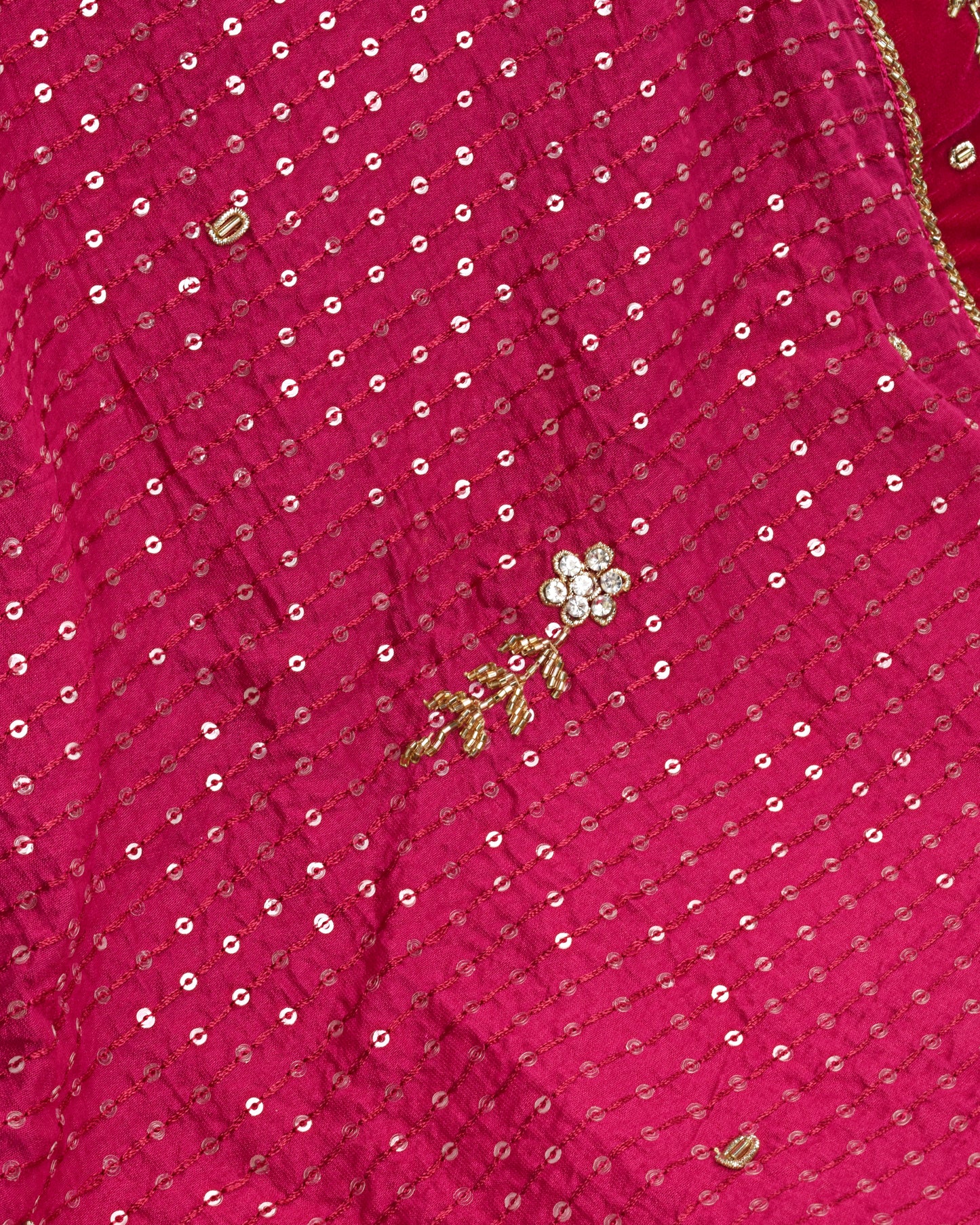Rani Pink Velvet Bridal Jodi With Full Zardosi Work & Sequence Dupatta