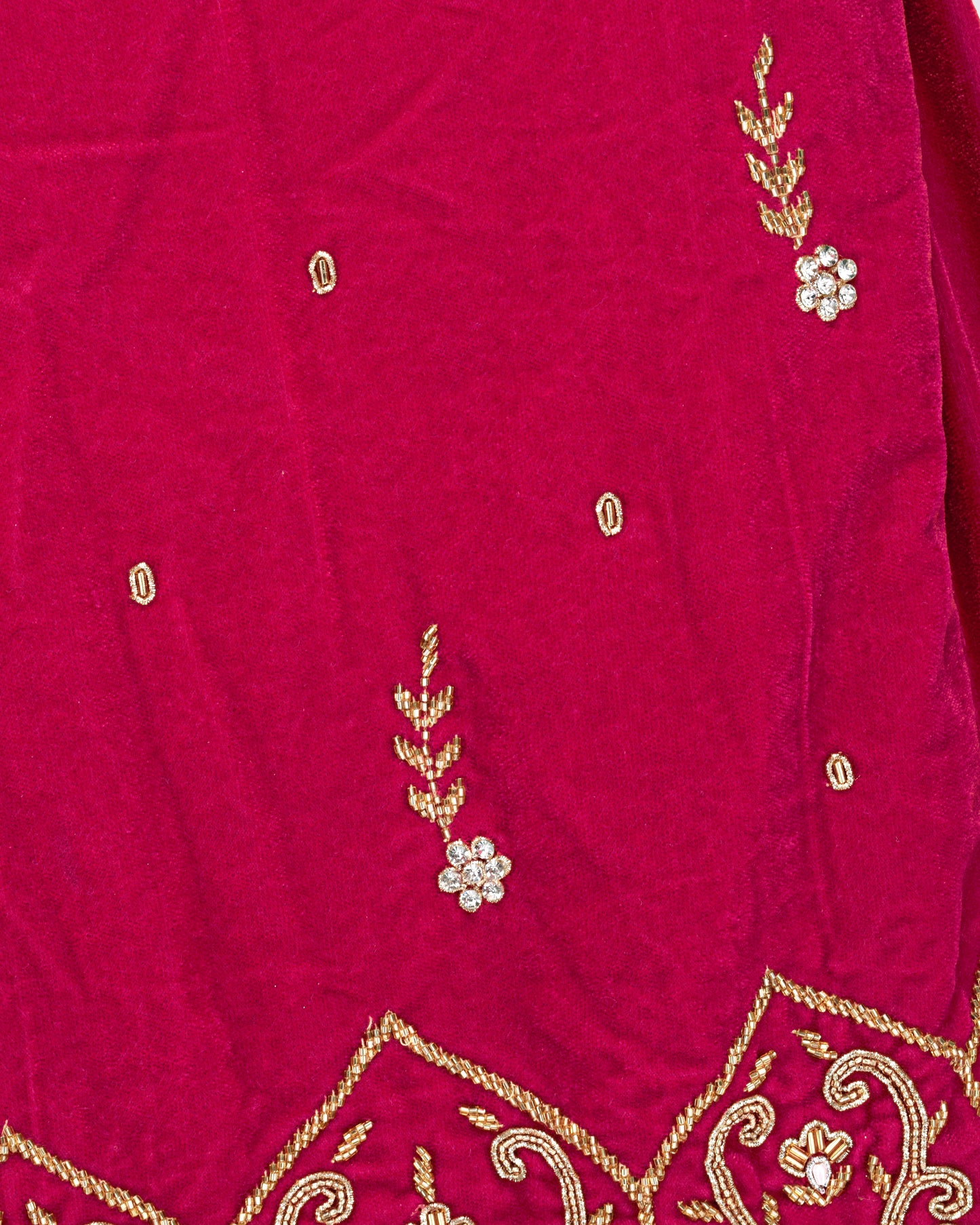 Rani Pink Velvet Bridal Jodi With Full Zardosi Work & Sequence Dupatta
