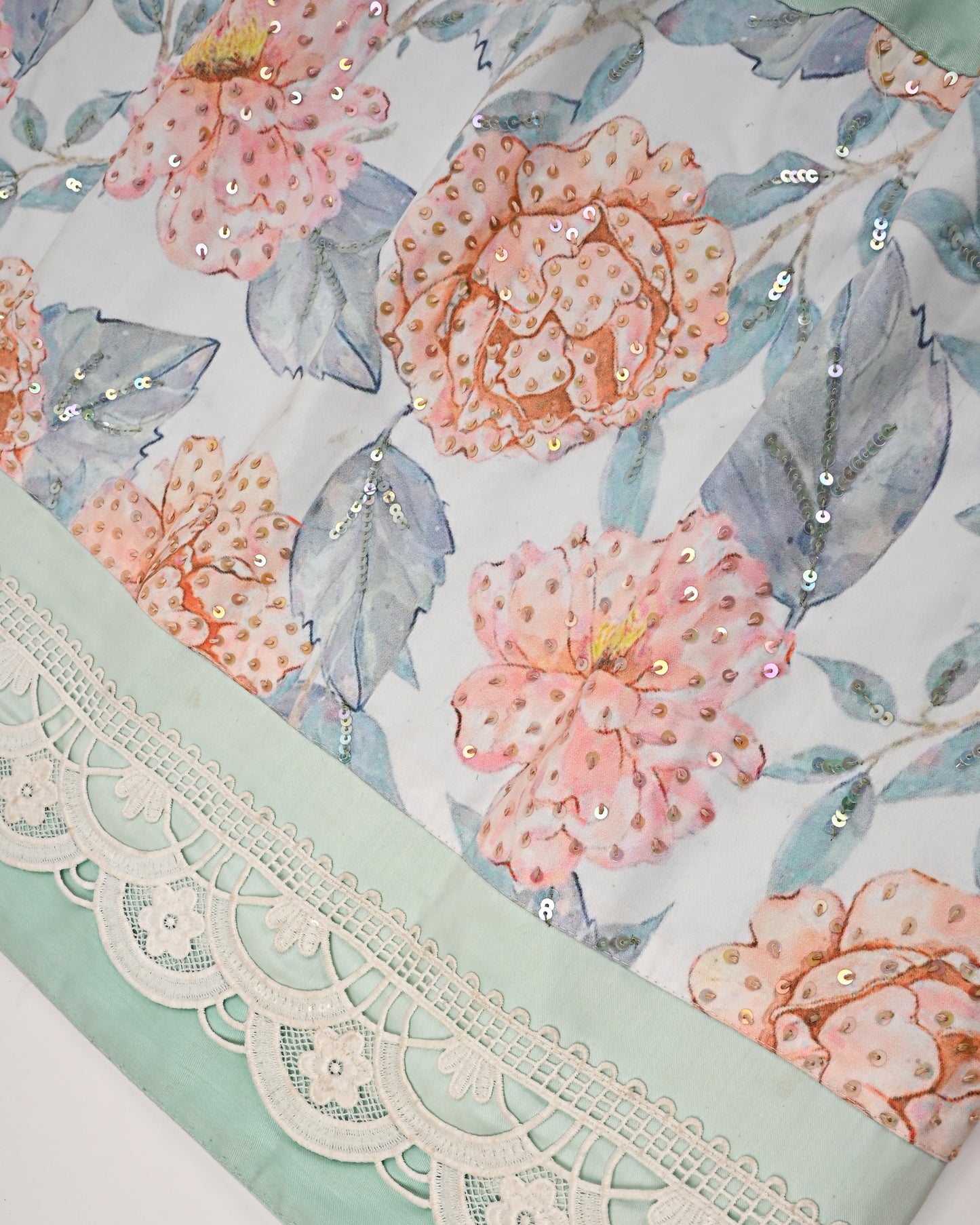 Pistachio Rida With Smart Floral Panel & Aari Touch Up