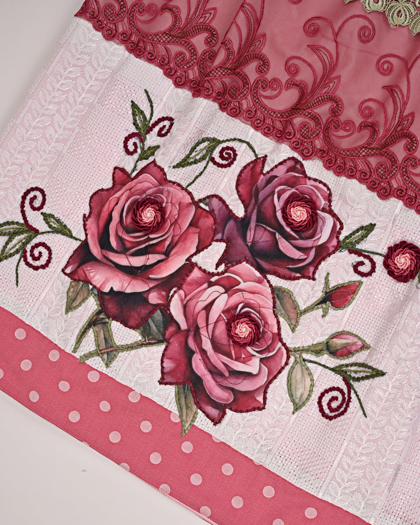 Baby Pink Rida With Smart Lace & Panel With Floral Bunch