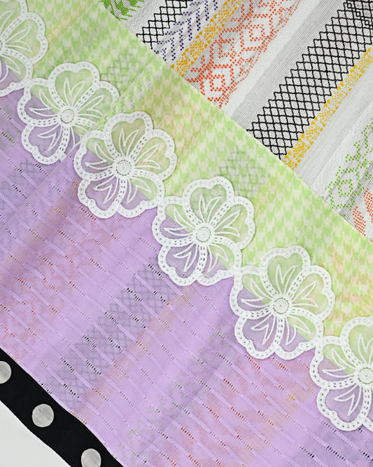 Multi Color Jodi With Green Purple Panel & Lace/Purple Dupatta With Multi Border