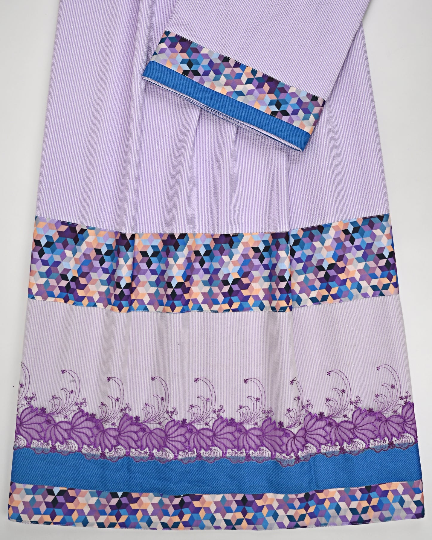 Purple Popcorn Rida With Multi Color Panel & Floral Purple Lace