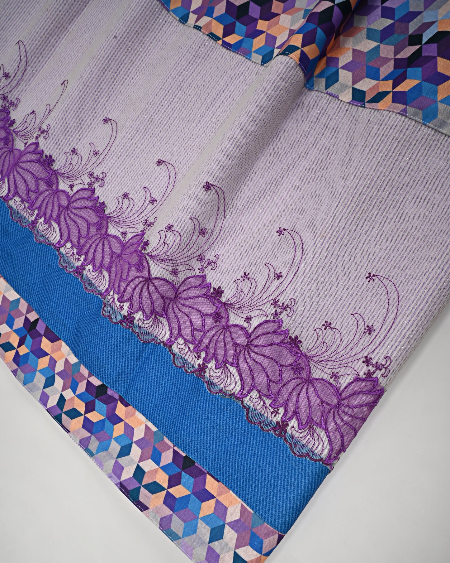 Purple Popcorn Rida With Multi Color Panel & Floral Purple Lace