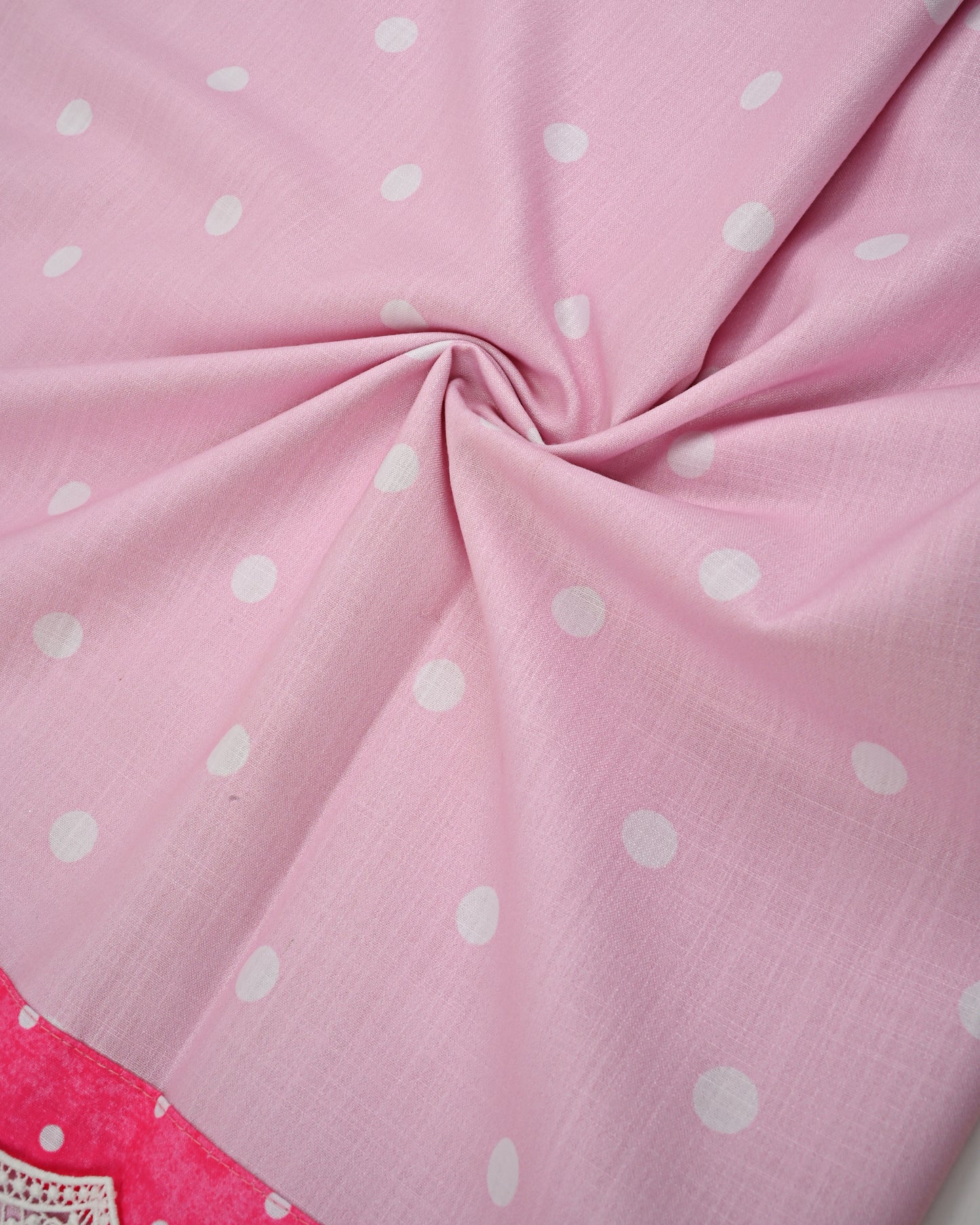 Baby Pink White Dots With Smart Floral Panel & Lace