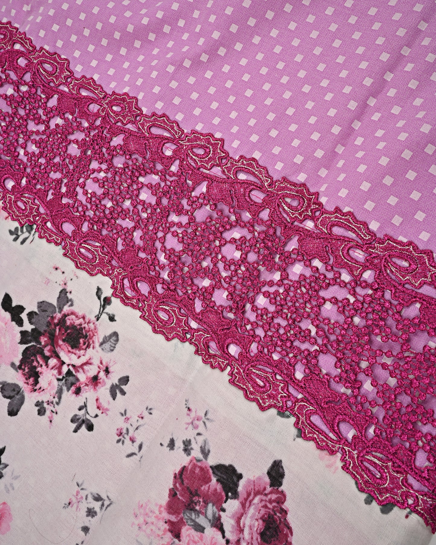 Lavender Rida With Smart Floral Panel & Lace