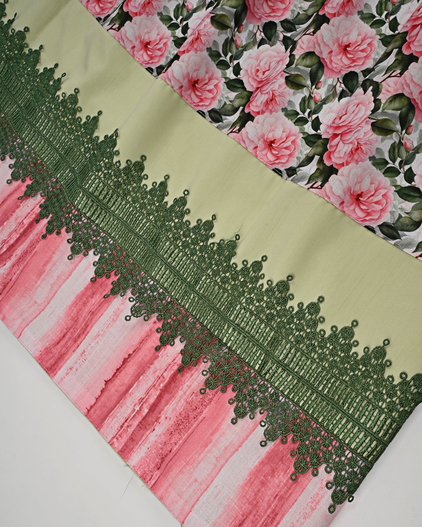 Pistachio Rida With Smart Floral Panel & Lace