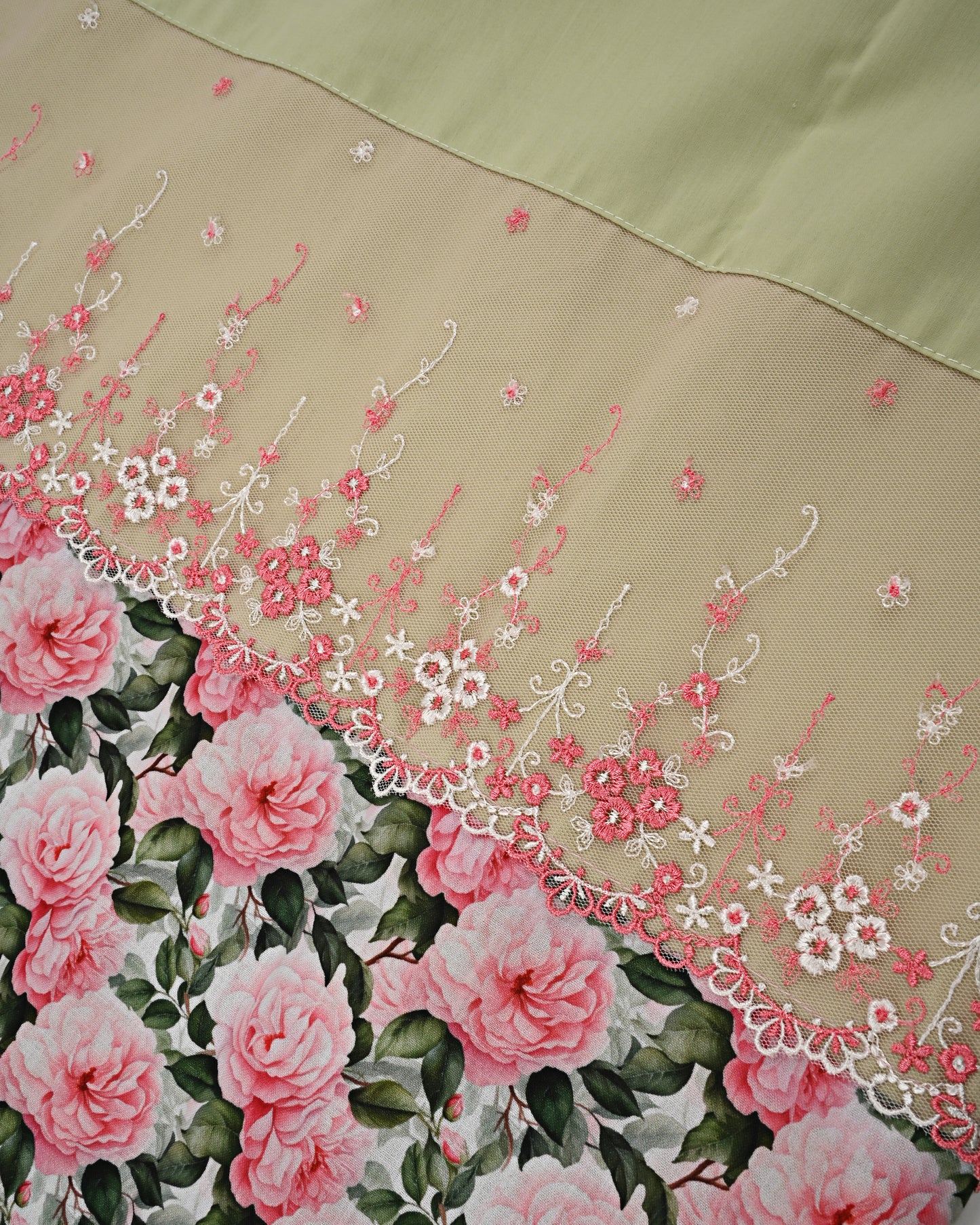 Pistachio Rida With Smart Floral Panel & Lace