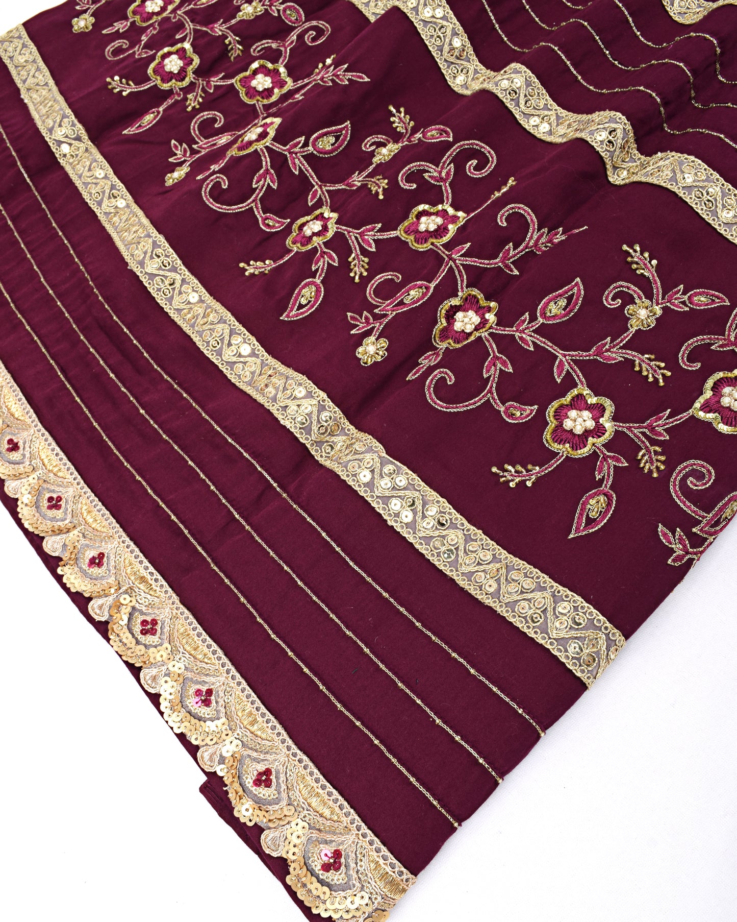 Dark Maroon Rida Cum Jodi With Aari Work All Over Border