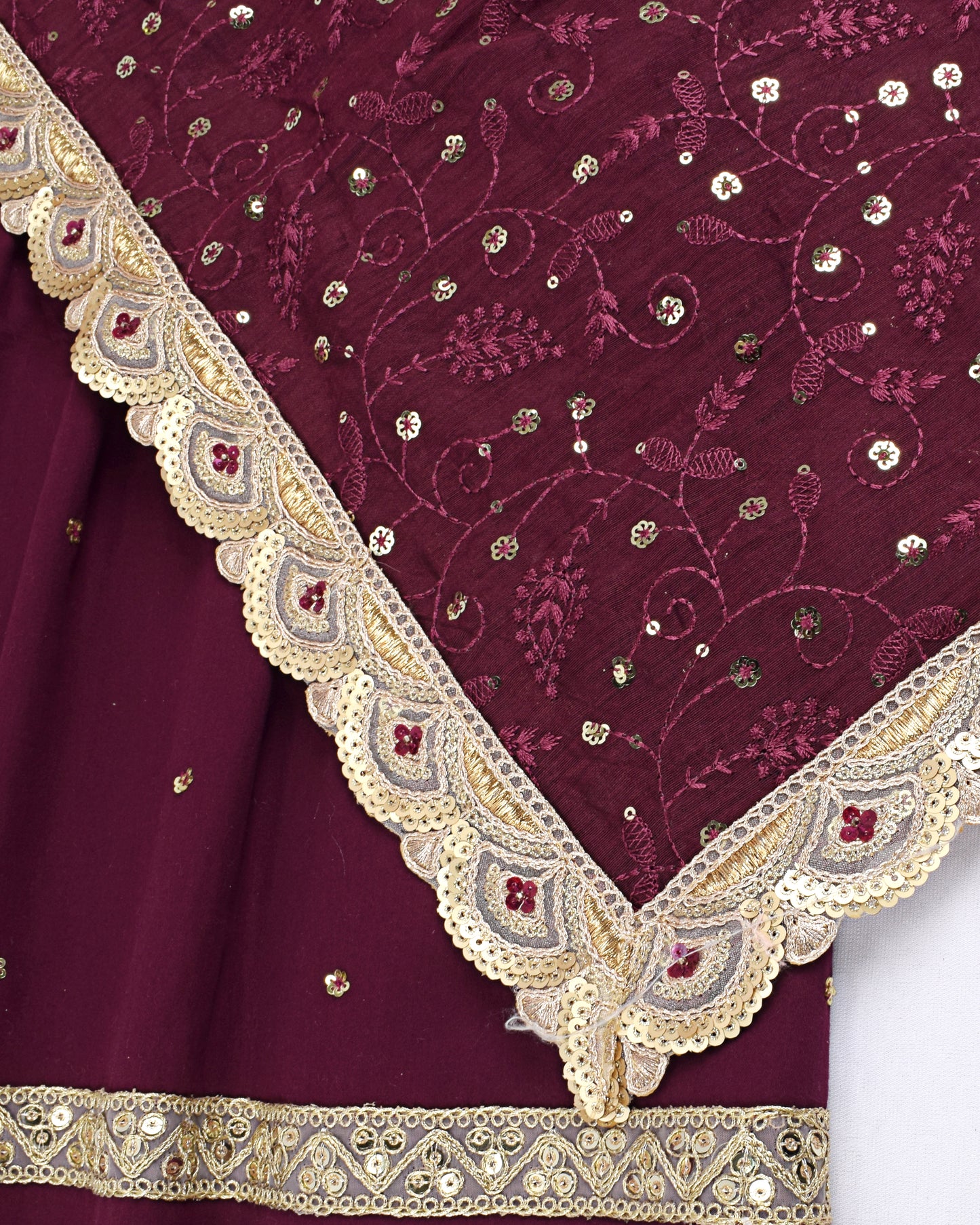 Dark Maroon Rida Cum Jodi With Aari Work All Over Border