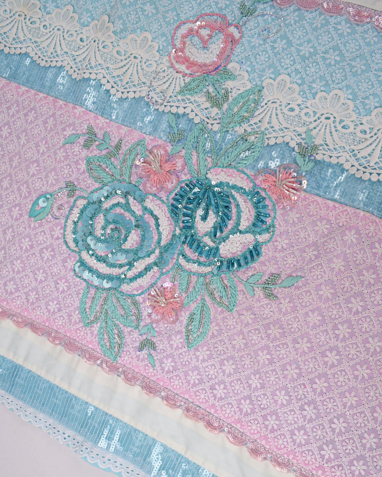 Light Blue & Pink Rida Heavy Material With Aari Work Bunch
