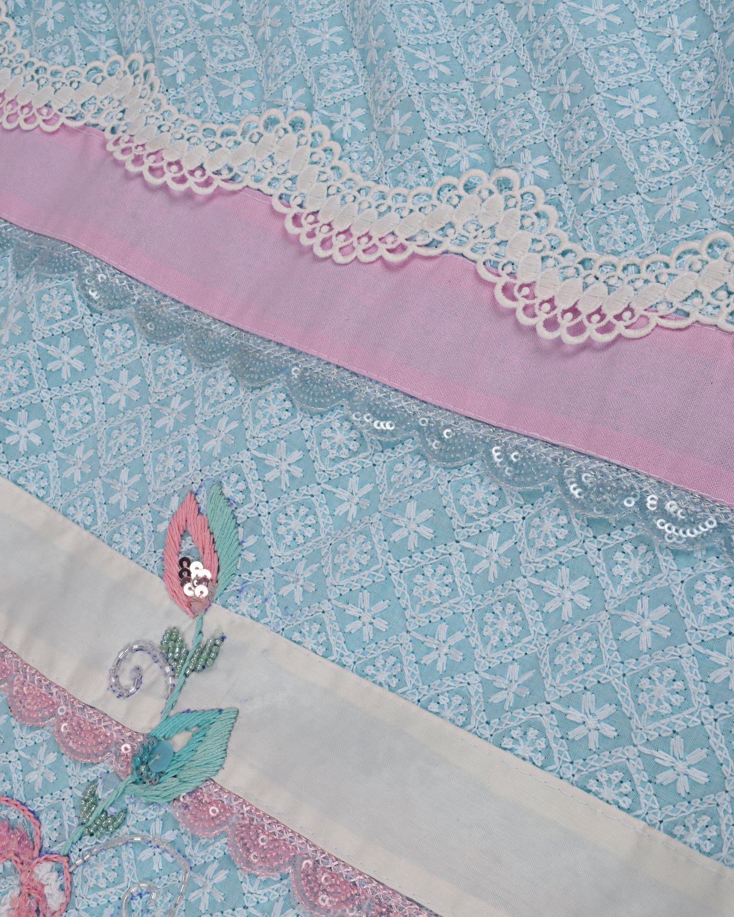 Light Blue & Pink Rida Heavy Material With Aari Work Bunch