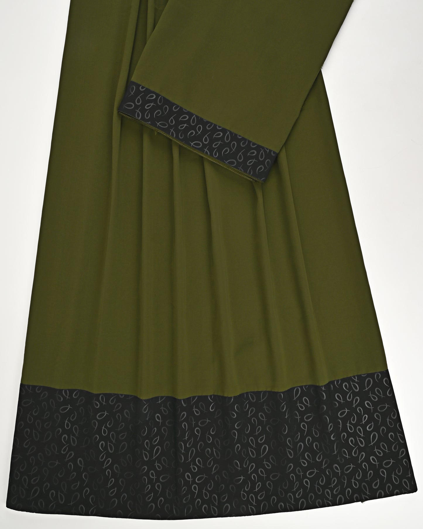 Dark Green Abaya Rida With Smart Black Self Print Abaya Panel