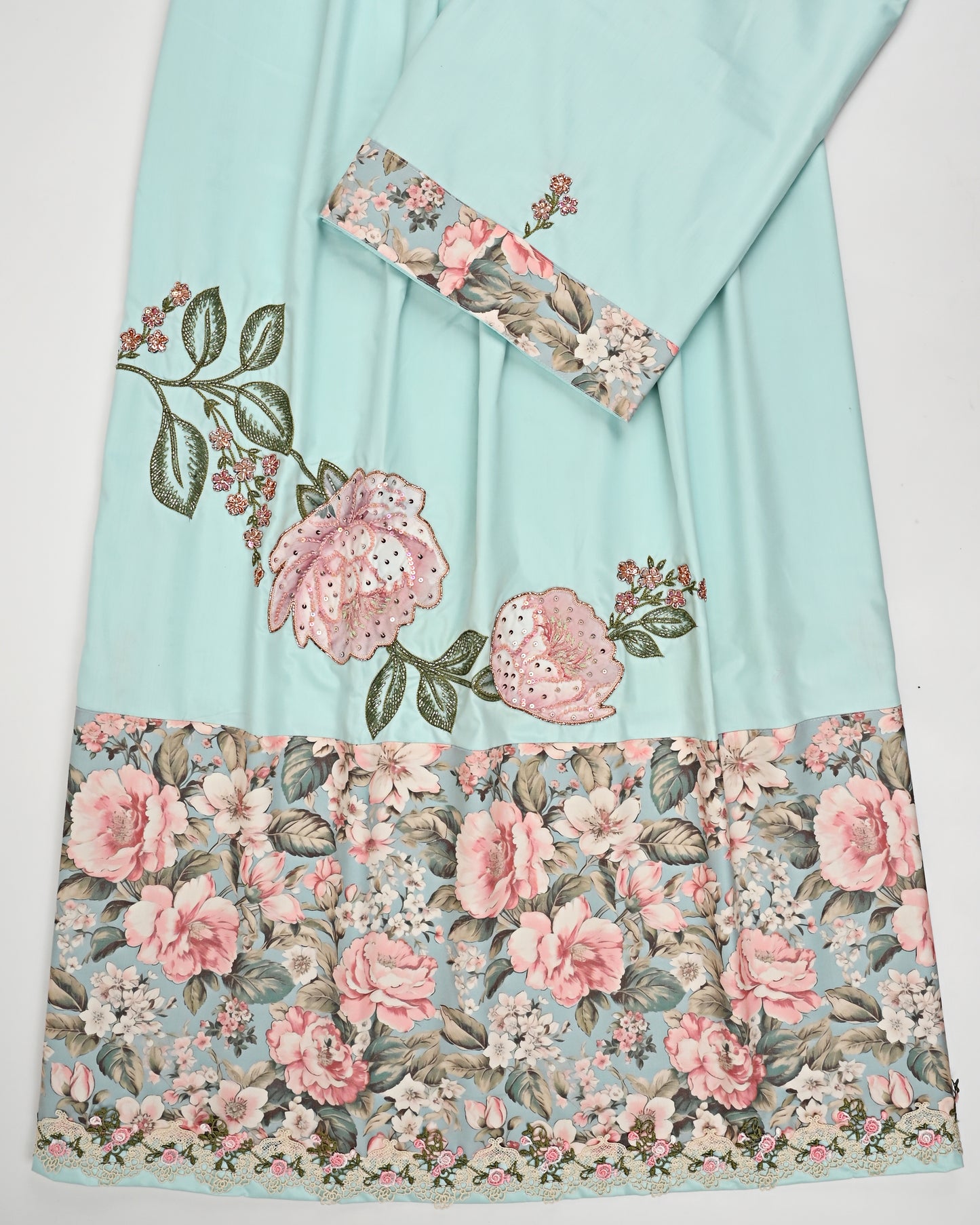 Light Blue Rida With Smart Floral Panel & Floral Work Aari Touch Up