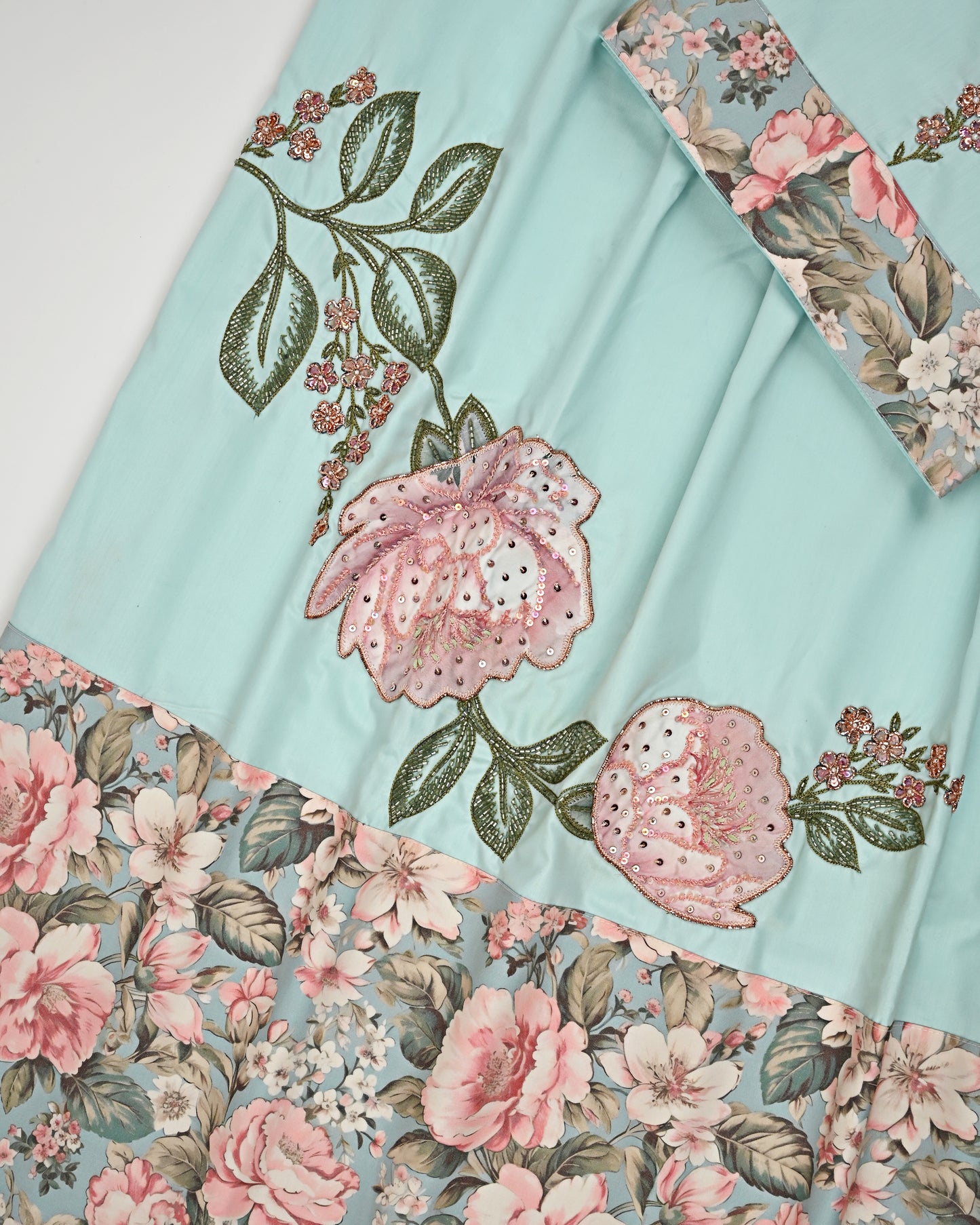 Light Blue Rida With Smart Floral Panel & Floral Work Aari Touch Up