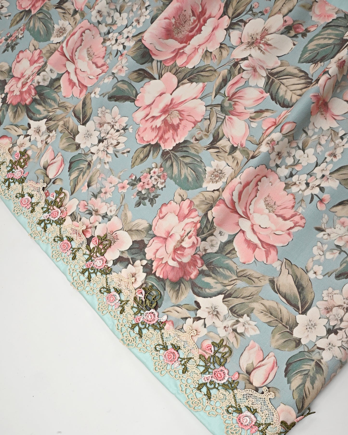 Light Blue Rida With Smart Floral Panel & Floral Work Aari Touch Up
