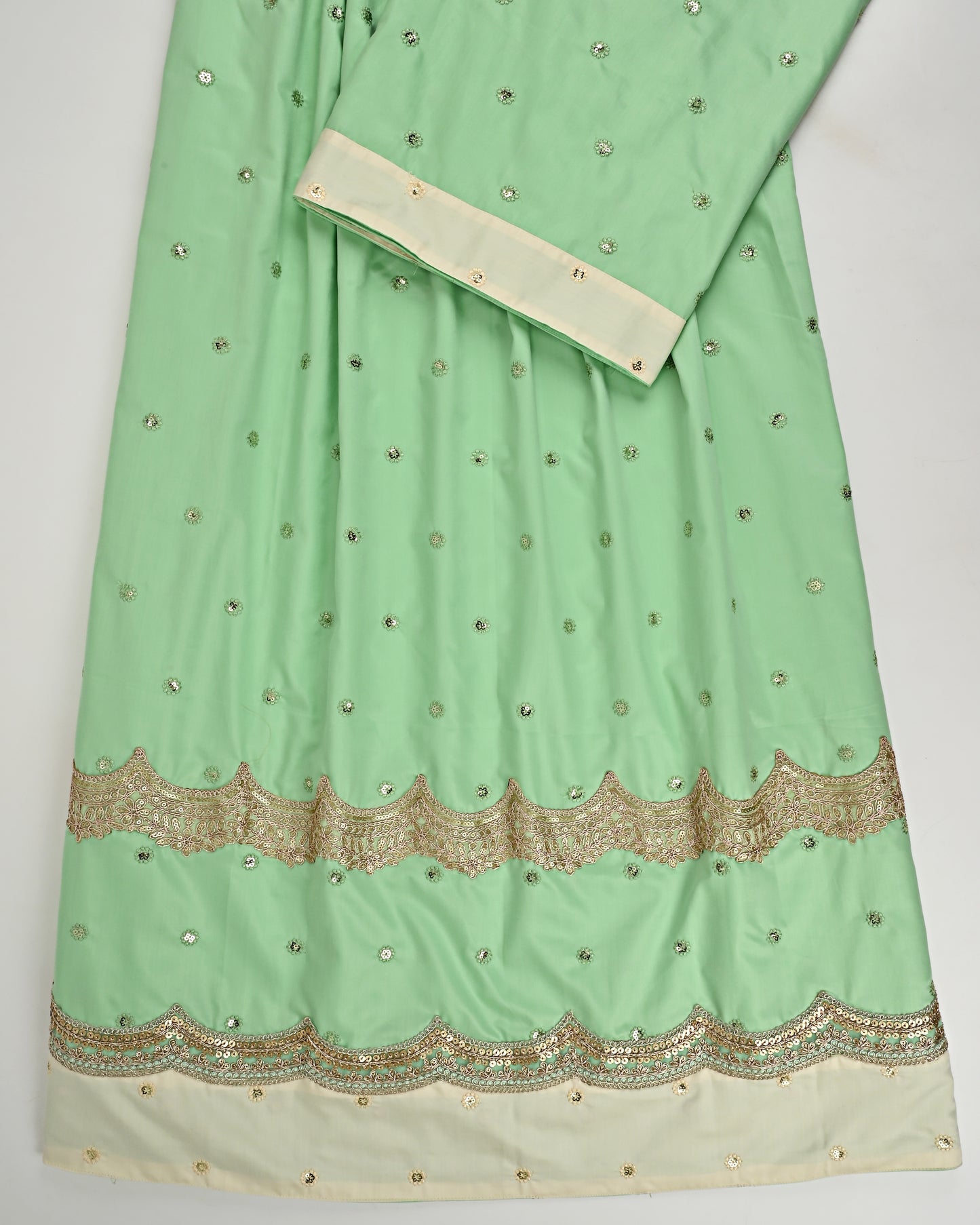 Green Booties Rida With Golden Lace & Cream Booties Panel