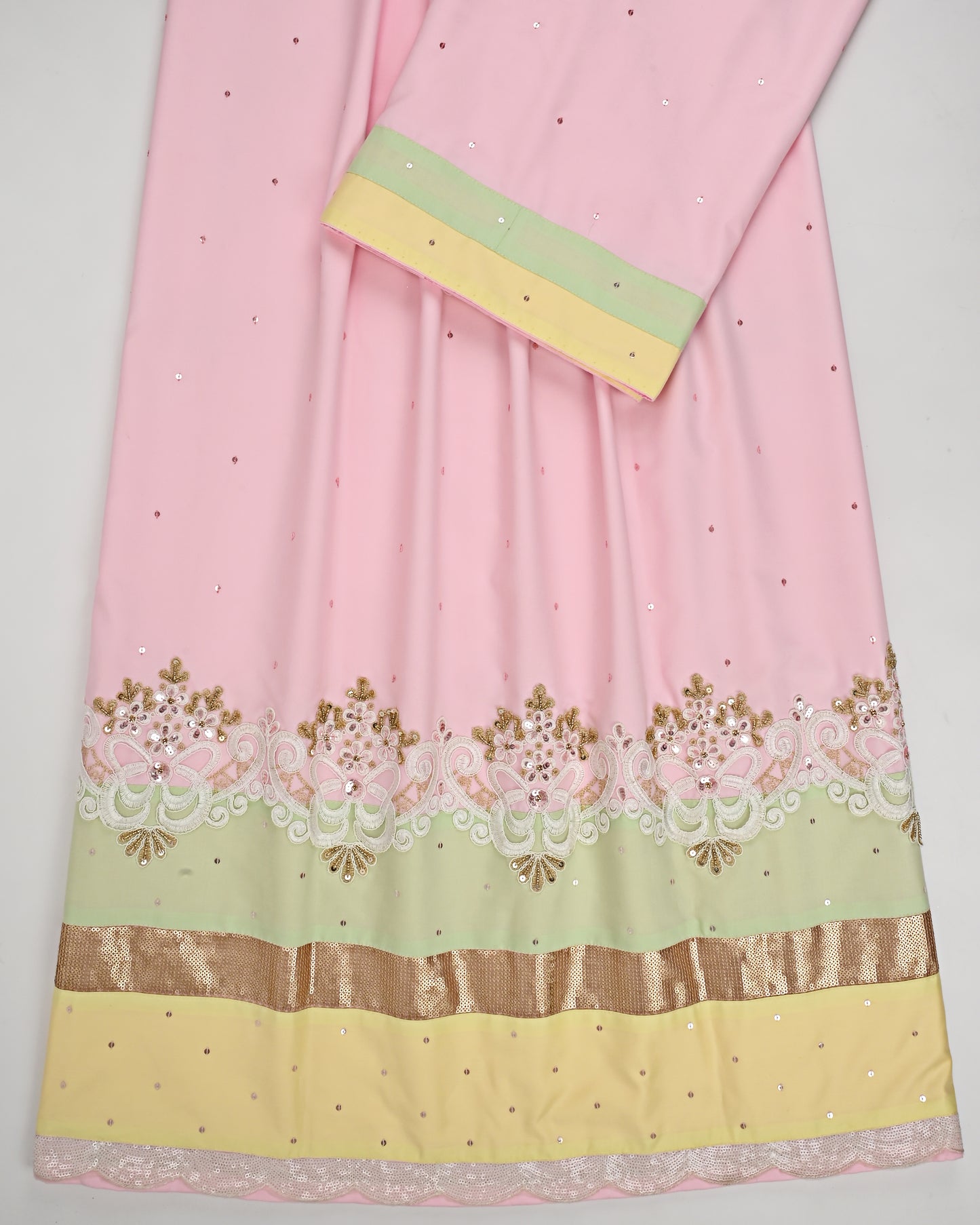 Baby Pink Rida With Smart Sequence Lace & Aari Touch Up
