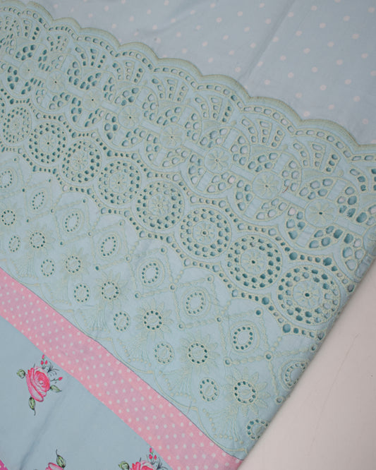 Sky Blue Dots Rida With Smart Lace & Floral Panel