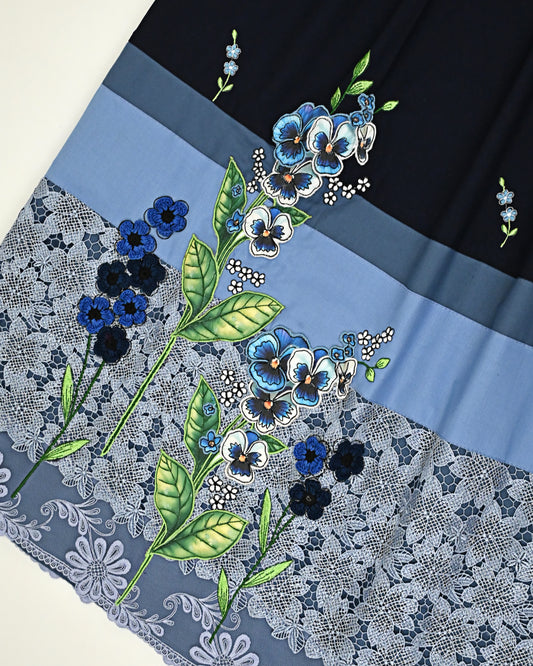 Ink Blue Rida With Smart Floral Lace & Smart Floral Work Smart Look