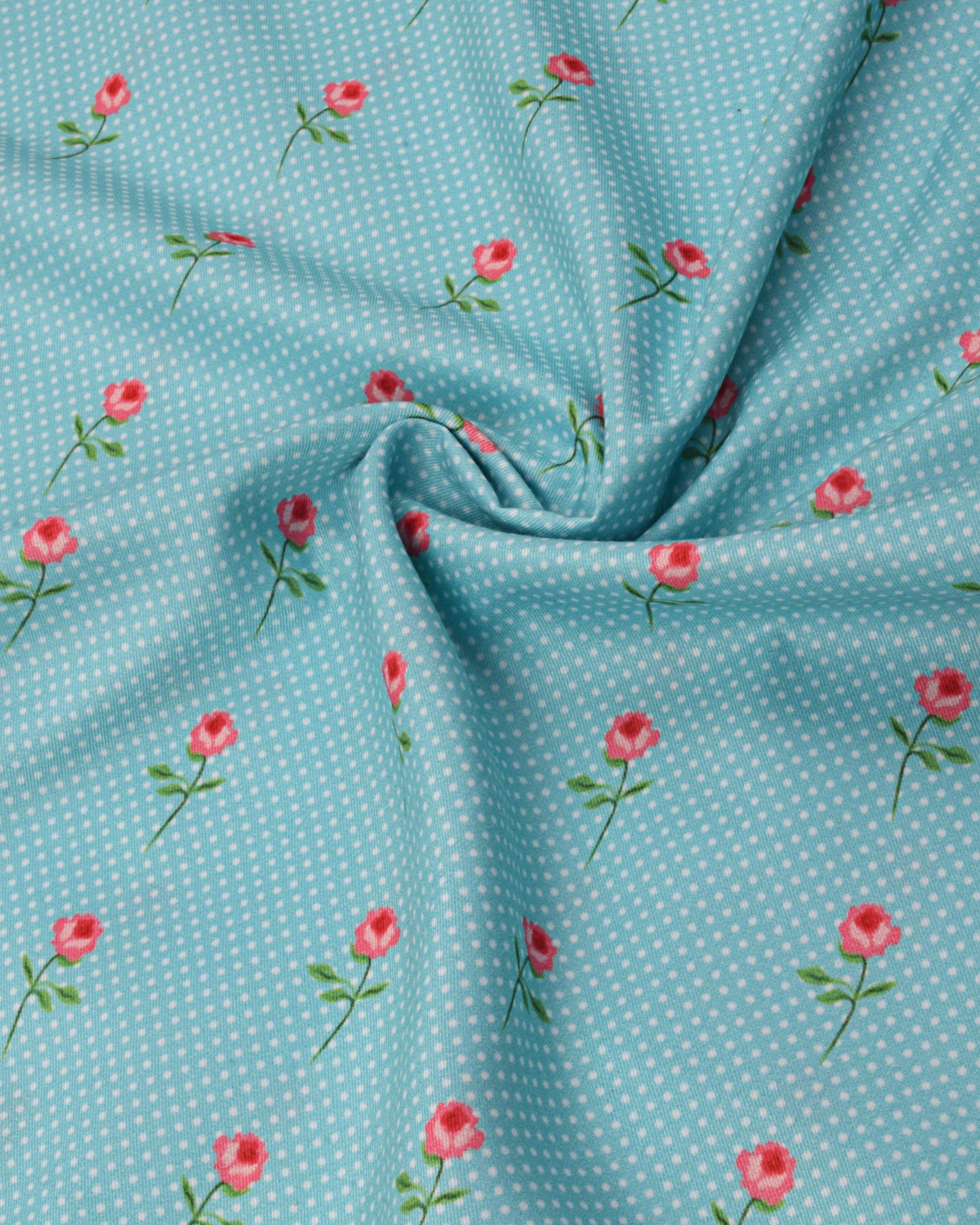 Light Blue Rose Printed Rida With Smart Lace & Embroidery Small Rose