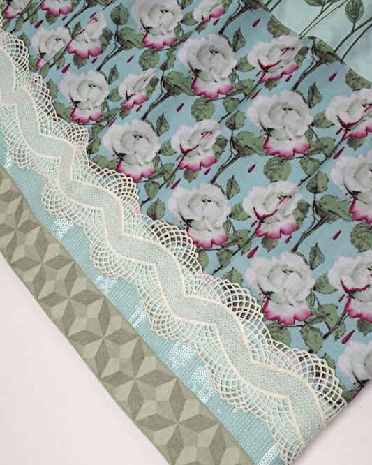 Light Blue Rida With Smart Floral Embroidery & Smart Floral Panel Lace