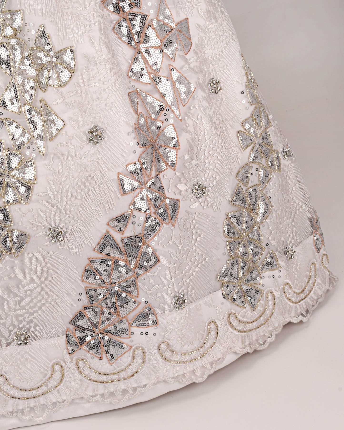 White Base Bridal Wear With Net Wrap Silver Work & Net Dupatta